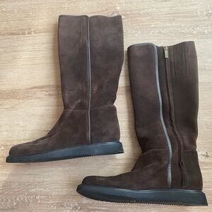 Aquatalia Chocolate Suede Leather Trim Boots